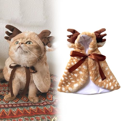 Weihnachtliches Elchkostüm für Hunde, Rentiergeweih, Stirnband, Umhang, Katze, brauner Hirschumhang, Cosplay, Kleidung, Winter, warmer Kapuzenpullover für Welpen, Größe M Weihnachtliches Elchkostüm für Hunde, Rentiergeweih, Stirnband, Umhang, Katze, brauner Hirschumhang, Cosplay, Kleidung, Winter, warmer Kapuzenpullover für Welpen, Größe M von MESINURS