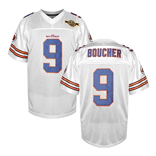 MESOSPERO Bobby Boucher Fußballtrikot 9 The Waterboy Adam Sandler Mud Dogs Bourbon Bowl Movie Jersey Weiß Schwarz Blau Orange S-3XL (M, 9 Weiß) von MESOSPERO