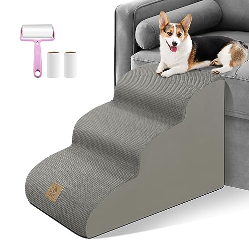 3-stöckige Hundetreppe aus hochdichtem Schaumstoff für Hochbett, Sofa, weiche Schaumstofframpe, Treppe mit maschinenwaschbarem Stoffbezug, 1 Fusselrolle mit 2 Nachfüllpackungen, Hellgrau 3-stöckige Hundetreppe aus hochdichtem Schaumstoff für Hochbett, Sofa, weiche Schaumstofframpe, Treppe mit maschinenwaschbarem Stoffbezug, 1 Fusselrolle mit 2 Nachfüllpackungen, Hellgrau von MESTUEL