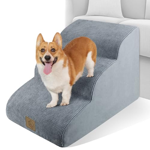 3-stöckige Schaumstoff-Hundetreppe für hohe Sofa, Bett, Couch, hochdichte Schaumstoff-Treppe für den Innenbereich, Hundetreppe, 27.2 kg Unterstützung, inklusive 3-teiliges Fusselrollen-Set von MESTUEL