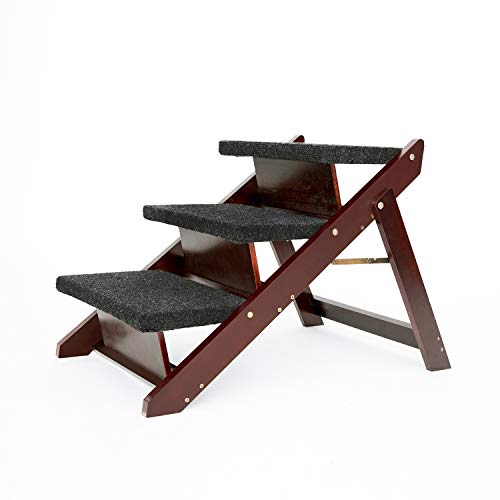 MEWANG Haustiertreppe aus Holz, 2-in-1, faltbare Treppe und Rampe für Betten und Autos, tragbare Hunde-/Katzenleiter bis zu 50 kg (braun) von MEWANG