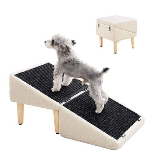 MEWANG Hunderampe mit Stauraum für kleine Hunde und Katzen - Haustiertreppe, Fußhocker und versteckte Aufbewahrungsbox, 3-in-1-Design, rutschfest, unterstützt bis zu 100 kg, geeignet für Sofas, Betten von MEWANG