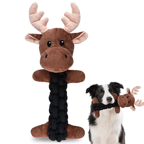 MEWMINGLE 3 in 1 Hundespielzeug zum Kauen (Quietscher, Knisterpapier, Seilkörper) Stofftier Quietschendes Plüschtier, langlebiges interaktives Welpen-Kauspielzeug für Langeweile, kleine mittlere große von MEWMINGLE