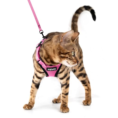 Mewo Katzengeschirr und Leine – weich, bequem, reflektierend, schlank und verstellbar, für eine sichere und gute Passform (Pink, Größe M) von MEWO