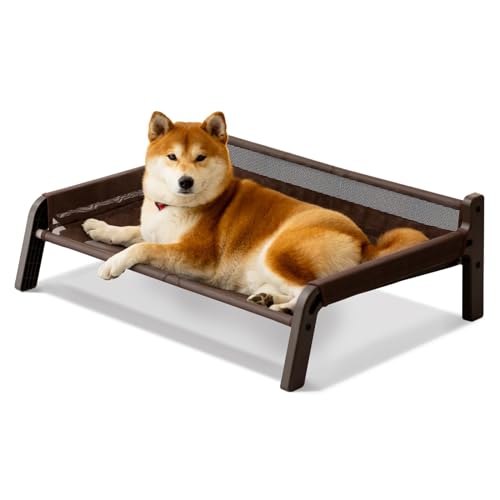 Erhöhtes Hundebett, 86,4 cm, erhöhtes Hundebett für mittelgroße Hunde, atmungsaktives Teslin-Mesh-Hunde-Sofa für drinnen und draußen, (Teslin Brown) von MEWOOFUN