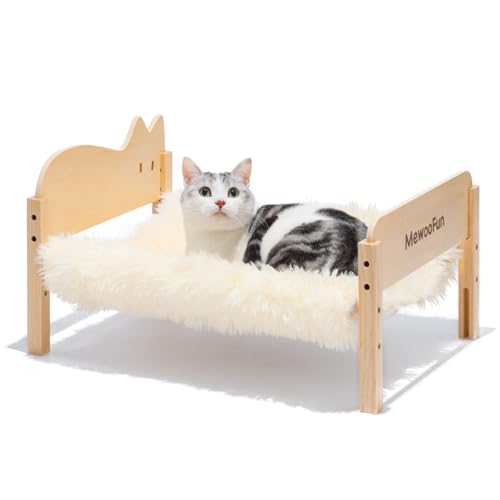 Katzen-Hängemattenbett, erhöhtes Haustierbett für Indoor-Katzen oder Welpen, 55 x 40 cm, bodenstehendes Hundebett, Haustier-Hängematte, Katzenmöbel, Geschenk für Katzen und kleine Hunde (Plüsch-Beige) von MEWOOFUN