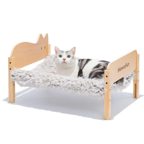 Katzenbett-Hängematte, erhöhtes Haustierbett für Indoor-Katzen oder Welpen, bodenstehendes Hundebett, Haustier-Ruhehängematte, Katzenmöbel, Geschenk für Katzen und kleine Hunde (Plüschbraun) von MEWOOFUN