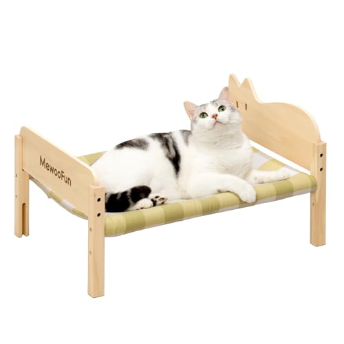 Katzen-Hängemattenbett, erhöhtes Haustierbett für Indoor-Katzen oder Welpen, 55 x 40 cm, bodenstehendes Hundebett, Haustier-Hängematte, Katzenmöbel, Geschenk für Katzen und kleine Hunde, Grün von MEWOOFUN