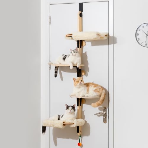 MEWOOFUN 4-Stufige Vielseitige Katzen-Wandregale, Kletter-Tür Montiert aus Holz, Stabiles Wandmöbel Mit Teppichboden, 165cm x 68cm x 35cm von MEWOOFUN