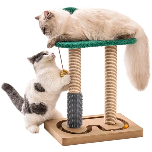 MEWOOFUN Doppelpfosten Holz katzenspielzeug selbstbeschäftigung Kitten Spielzeug mit Spielbahn und Bällen - 3in1spielzeug Katzen zum Kratzen und Spielen, 40x45cm von MEWOOFUN