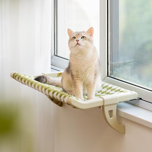 MEWOOFUN Fensterbankhalterung Katzen-Sitzstange für Indoor-Katzen, einstufige Schiebeverstellung, Katzenfensterhängematte mit abnehmbaren Abdeckungen, Saugnapf-freies Katzenbett für Fensterbank & von MEWOOFUN