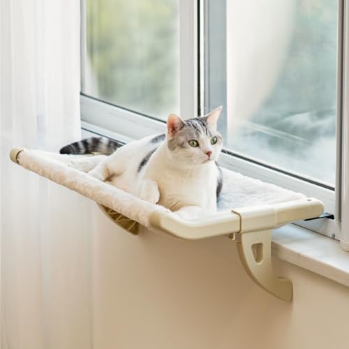 MEWOOFUN Fensterbankhalterung Katzen-Sitzstange für Indoor-Katzen, einstufige Schiebeverstellung, Katzenfensterhängematte mit abnehmbaren Abdeckungen, Saugnapf-freies Katzenbett für Fensterbank & von MEWOOFUN