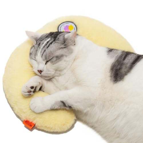 MEWOOFUN Haustierkissen für Hauskatzen und Welpen, flauschiges, niedliches U-förmiges Kissen für Haustiere, Gelenkentlastung, Schlafverbesserung (gelb), 26,9 x 24,9 cm von MEWOOFUN