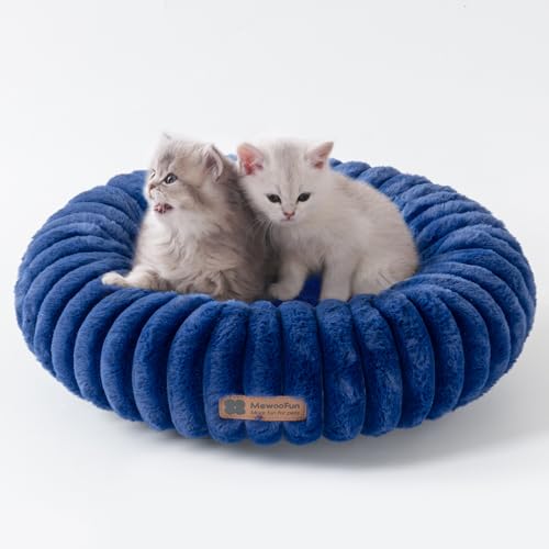 MEWOOFUN Hunde-Donut-Betten für kleine Hunde, beruhigendes Hundebett, rundes süßes Welpenbett mit Rutschfester Unterseite, Flauschiges (Marineblau, 50x50x15cm) von MEWOOFUN