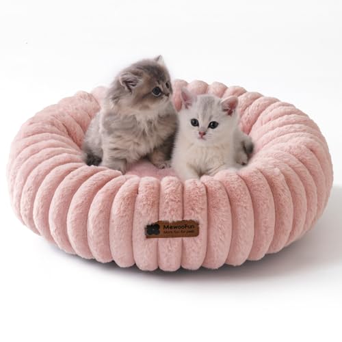 MEWOOFUN Hunde-Donut-Betten für kleine Hunde, beruhigendes Hundebett, rundes süßes Welpenbett mit Rutschfester Unterseite, Flauschiges (Rosa, 50x50x15cm) von MEWOOFUN