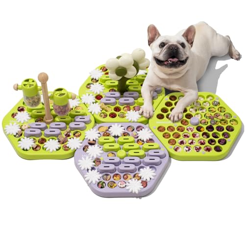 MEWOOFUN Hunde-Puzzle-Spielzeug-Set, interaktiver Leckerli-Spender, Gehirntrainingsspielzeug für kleine mittelgroße große Hunde (Grün & Lila Set, M * 4) von MEWOOFUN