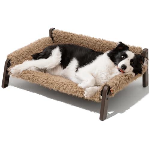 MEWOOFUN Erhöhtes Hundesofabett – Atmungsaktives Haustierbett mit abnehmbarem, waschbarem Bezug, Hundebetten für große und mittelgroße Hunde mit Rutschfester Unterseite, 87 x 63 x 28 cm, (Braun, XL) von MEWOOFUN