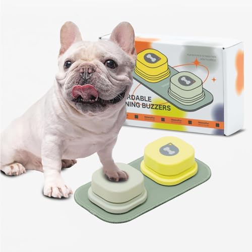 MEWOOFUN Hundeknöpfe Trainingsklicker mit Sprachaufzeichnung für das Hundetraining mit Matte und DIY-Aufklebern – Haustier-Befehlssummer für Hunde und Katzen (2 Pack) von MEWOOFUN