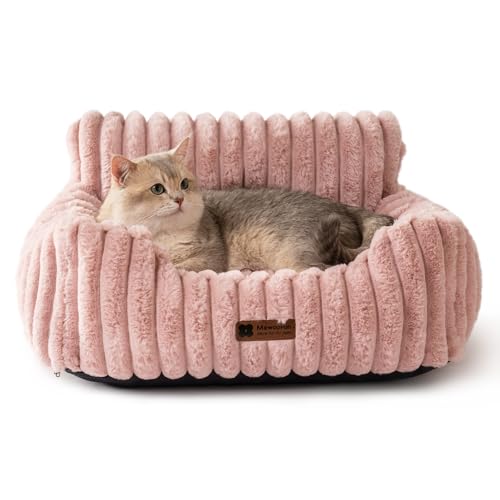MEWOOFUN Hundesofabett - Katzenbetten für Hauskatzen Weich und Flauschig, Katzensofabett Kleines Hundebett für Hunde und Katzen, Beruhigendes Hundebett (Rosa, 61x48x30cm) von MEWOOFUN