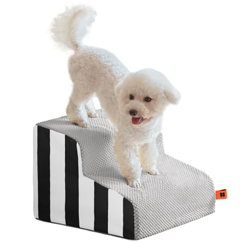 MEWOOFUN Hundetreppe für kleine Hunde, 2-stöckige Hundetreppe für Bett, Couch, mit hochdichtem Schwamm, waschbarer Bezug, Haustiertreppen, hält bis zu 22,7 kg, für kleine, mittelgroße Hunde, Grau von MEWOOFUN
