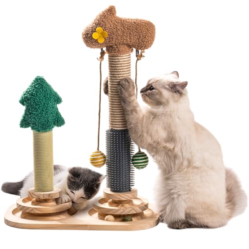 MEWOOFUN Kitten Toys Interaktiver 3-in-1-Kratzbaum aus Holz, Katzenspielzeug, 2-lagiger Drehteller mit Minzbällen und hängenden Bällen, lustige Kratzstange, 57 cm MEWOOFUN Kitten Toys Interaktiver 3-in-1-Kratzbaum aus Holz, Katzenspielzeug, 2-lagiger Drehteller mit Minzbällen und hängenden Bällen, lustige Kratzstange, 57 cm von MEWOOFUN