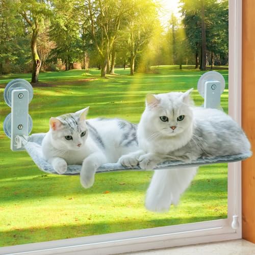 MEWOOFUN Katzen Hängematte Fensterplätze für Katzen 60x30cm Klappbar Katzenbett Fenster mit Stabil Saugnäpfe bis zu 18kg, Grey von MEWOOFUN