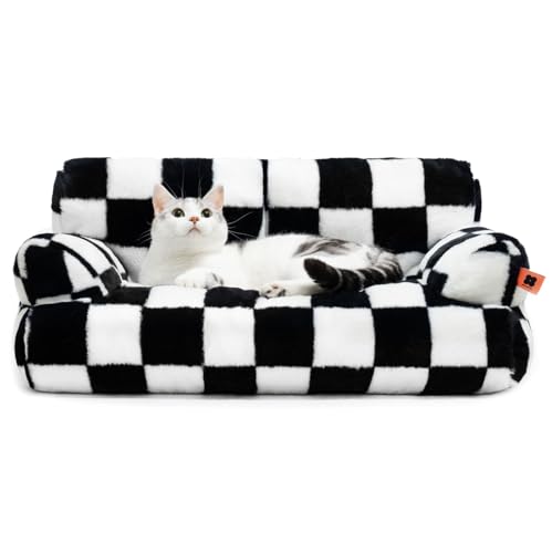 MEWOOFUN Katzenbett, Flauschig und weich Katzensofa Katzencouchbett für mittlere und kleine Hunde/Katzen, süßes Katzenbett mit Rutschfester Unterseite, Schachbrett 66x48cm von MEWOOFUN
