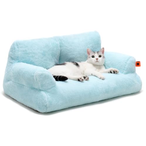 MEWOOFUN Katzenbett Große für Katzen, 66x48cm Flauschig und weich Katzensofa für mittlere und kleine Hunde/Katzen, süßes Katzenbett mit Rutschfester Unterseite, blau von MEWOOFUN