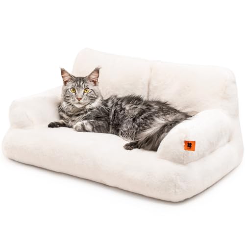 MEWOOFUN Katzenbett Große für Katzen, 66x48cm Flauschig und weich Katzensofa Katzencouchbett für mittlere und kleine Hunde/Katzen, süßes Katzenbett mit Rutschfester Unterseite, weiß von MEWOOFUN