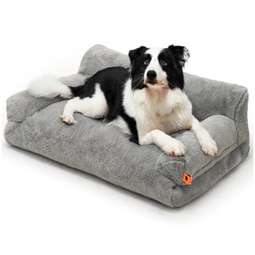 MEWOOFUN Katzenbett, Flauschig und weich Katzensofa Katzencouchbett für mittlere und kleine Hunde/Katzen, süßes Katzenbett mit Rutschfester Unterseite (Grau, L) von MEWOOFUN