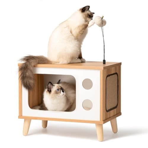 MEWOOFUN Katzenhaus Indoor Holzhütte, TV-förmiger Katzenschrank mit Katzen Kratzmatte, Katzenhöhle und Spielzeug,Kratzmöbel Katze 50 * 30 * 29cm MEWOOFUN Katzenhaus Indoor Holzhütte, TV-förmiger Katzenschrank mit Katzen Kratzmatte, Katzenhöhle und Spielzeug,Kratzmöbel Katze 50 * 30 * 29cm von MEWOOFUN