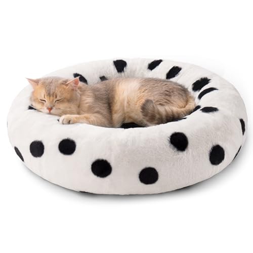 MEWOOFUN Katzensofabett - Wäschebares Katzenbett für Hauskatzen Groß, Flauschiges Beruhigungskätzchenbett für kleine Hunde und Welpen (M, Schwarze Gepunktet) von MEWOOFUN