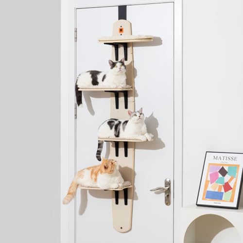 MEWOOFUN Kratzbaum, Türmontage, Katzenregale, Katzenleiter mit abnehmbarer weicher Matte, 4 Ebenen, über der Tür, Katzenkletterer für Indoor-Katzen (Holz, 170,7 cm H x 59,4 cm L x 21,6 cm B) von MEWOOFUN