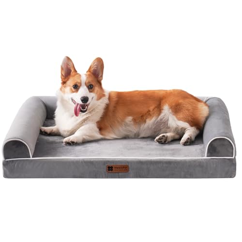 MEWOOFUN Orthopädisches Hundebett Grosse Hunde, 90x70 cm Hundesofa mit Eierförmiger Kistenschaum, Hundecouch Waschbares Hundekissen mit mit DREI erhöhte Ränder, Abnehmbarem von MEWOOFUN