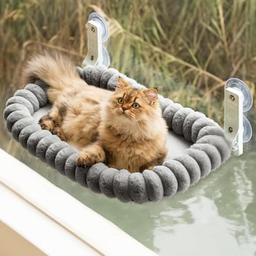 MEWOOFUN Plüsch Katzen hängematte Fenster mit abnehmbarem wendbarem Bezug – weicher Katzen fensterliege mit verdicktem Stahlrahmen, katzenbett Fenster mit 4 Saugnäpfen Stabiler Halt bis 18kg, Grau MEWOOFUN Plüsch Katzen hängematte Fenster mit abnehmbarem wendbarem Bezug – weicher Katzen fensterliege mit verdicktem Stahlrahmen, katzenbett Fenster mit 4 Saugnäpfen Stabiler Halt bis 18kg, Grau von MEWOOFUN