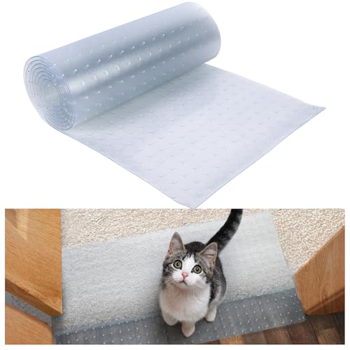 2,6 m langer Katzenteppichschutz, robuster Kunststoff-Haustier-Kratzstopper für Teppich, leicht zu schneiden, klarer, rutschfester Bodenläufer, verhindert, dass Teppiche an der Tür zerkratzen, reißen von MEWTOGO