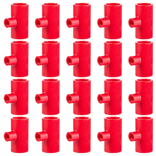 20 Stück Hühnerbewässerung PVC Tee Armaturen - Vollautomatische Geflügelbewässerung PVC-Beschläge für Geflügelnippel, Hühner, Wassertrinker und Futterbecher (rot) von MEWTOGO