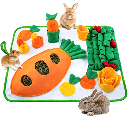 50,8 x 61 cm Kaninchen-Futtermatte mit Karottenspielzeug, Polarfleece-Schnüffelpolster mit Befestigungsgriff, lustige interaktive Nasenarbeiten-Futtermatte für Kaninchen, Hasen, Meerschweinchen, Frettchen von MEWTOGO