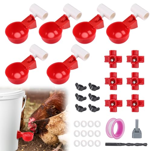 6 Set Automatische Hühnerbewässerung, auslaufsichere Hühnerwasserbecher & Nippel Kit mit PVC-Tee, einfach zu installierender DIY Geflügel Wasserspender für Huhn Wachtel Ente Trinken gesundes Wasser von MEWTOGO