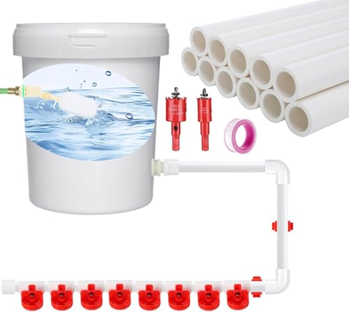 Auslaufsicheres, automatisches Hühnerbewässerungssystem – komplettes Set, Pipeline-Schwimmerventil, gesteuerte Hühner-Wassernippel, Tassen, Feeder-Kit mit 1,27 cm PVC-Rohren, T-Armaturen für Huhn von MEWTOGO