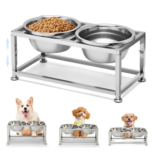 Erhöhte Hundenäpfe für kleine und mittelgroße Hunde, 3 höhenverstellbare (17,8 cm, 19,6 cm), erhöhter Futternapf aus Edelstahl zur Entlastung des Gelenkdrucks, 2 Stück von MEWTOGO
