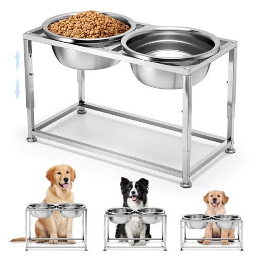 Erhöhte Hundenäpfe für mittelgroße und große Hunde, 3 höhenverstellbar (25,4 cm, 30,5 cm, 35,6 cm), erhöhter Futternapf aus Edelstahl zur Entlastung des Gelenkdrucks, 2 Stück von MEWTOGO
