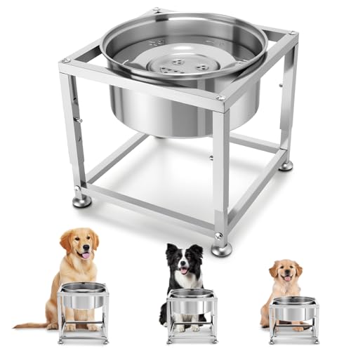 Erhöhter Wassernapf für Hunde, 3 l, Edelstahl, langsamer Hundenapf mit 3 höhenverstellbaren (20 cm, 22,6 cm, 25,4 cm) Ständer, kein Verschütten für große und mittelgroße Hunde, verhindert Ersticken von MEWTOGO