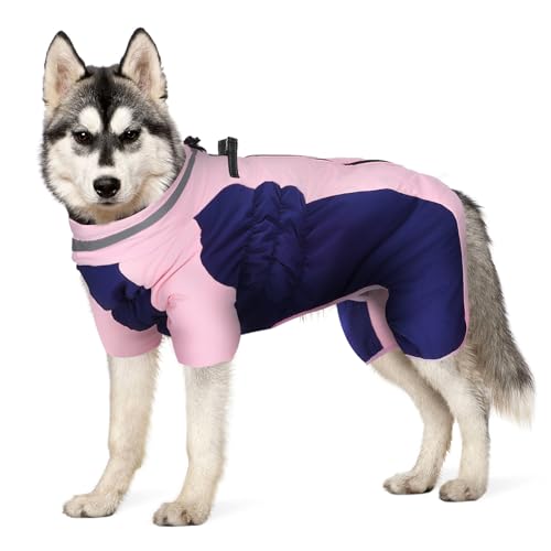 Ganzkörpermantel für große Hunde: Wasserdichte, winddichte Winterjacke mit integriertem Geschirr, reflektierender, warmer Fleece-Mantel mit Reißverschluss für einfache Verwendung, Rosa, Größe L Ganzkörpermantel für große Hunde: Wasserdichte, winddichte Winterjacke mit integriertem Geschirr, reflektierender, warmer Fleece-Mantel mit Reißverschluss für einfache Verwendung, Rosa, Größe L von MEWTOGO