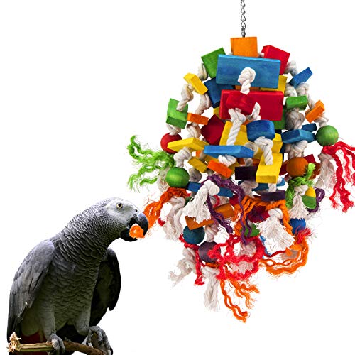 MEWTOGO Großes Papageienspielzeug – mehrfarbige Holzblöcke zum Reißen von Vögeln empfohlen für afrikanische Graupapageien, Aras und Amazonaspapageien. von MEWTOGO