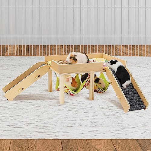 MEWTOGO Meerschweinchen-Hängematte mit Plattform, Holz-Meerschweinchen-Versteck mit Treppen, sicheres und langlebiges kleines Haustierbett für Schweine, Chinchilla, Hamster, Hase (Doppelhängematten) MEWTOGO Meerschweinchen-Hängematte mit Plattform, Holz-Meerschweinchen-Versteck mit Treppen, sicheres und langlebiges kleines Haustierbett für Schweine, Chinchilla, Hamster, Hase (Doppelhängematten) von MEWTOGO