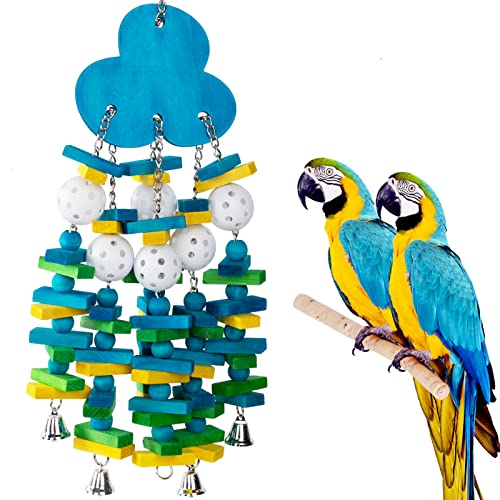 MEWTOGO Papageienspielzeug für große Vögel, Kauspielzeug mit bunten Holzblöcken und Glocken für Aras, Graupapageien und Amazonaspapageien (Blaubeer-Stil) von MEWTOGO