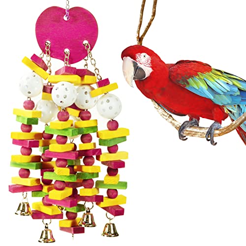 MEWTOGO Vogelspielzeug, essbare Papageienkäfig-Kauspielzeug mit Glöckchen und sicheren bunten Holzblöcken für Aras, afrikanisches Grau und Amazonaspapageien (pfirsichfarben) von MEWTOGO