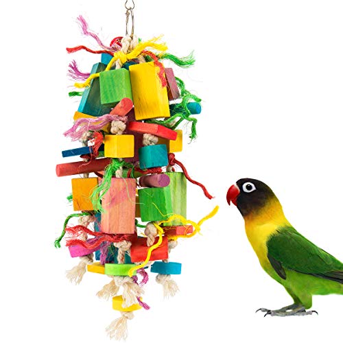 MEWTOGO Vogelspielzeug für Papageien, mittelgroß, Mehrfarbig, Holzblöcke, Reißspielzeug für Sittiche, Nymphensittiche, afrikanische Graufutter- und Amazonaspapageien-Spielzeug von MEWTOGO