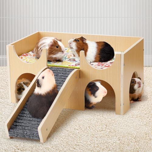 Verbessertes Meerschweinchen-Schloss, stabiles Meerschweinchenversteck aus Holz, Kleintierhaus, Betthütte mit Treppe, einfach zu montieren, für Hamster, Hasen, Chinchillas, Spielverstecken Verbessertes Meerschweinchen-Schloss, stabiles Meerschweinchenversteck aus Holz, Kleintierhaus, Betthütte mit Treppe, einfach zu montieren, für Hamster, Hasen, Chinchillas, Spielverstecken von MEWTOGO